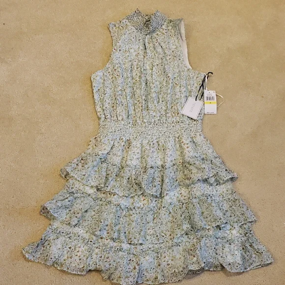 1 state blue and white dress 1. STATE SCENIC LANDSCAPE TIERED DRESS